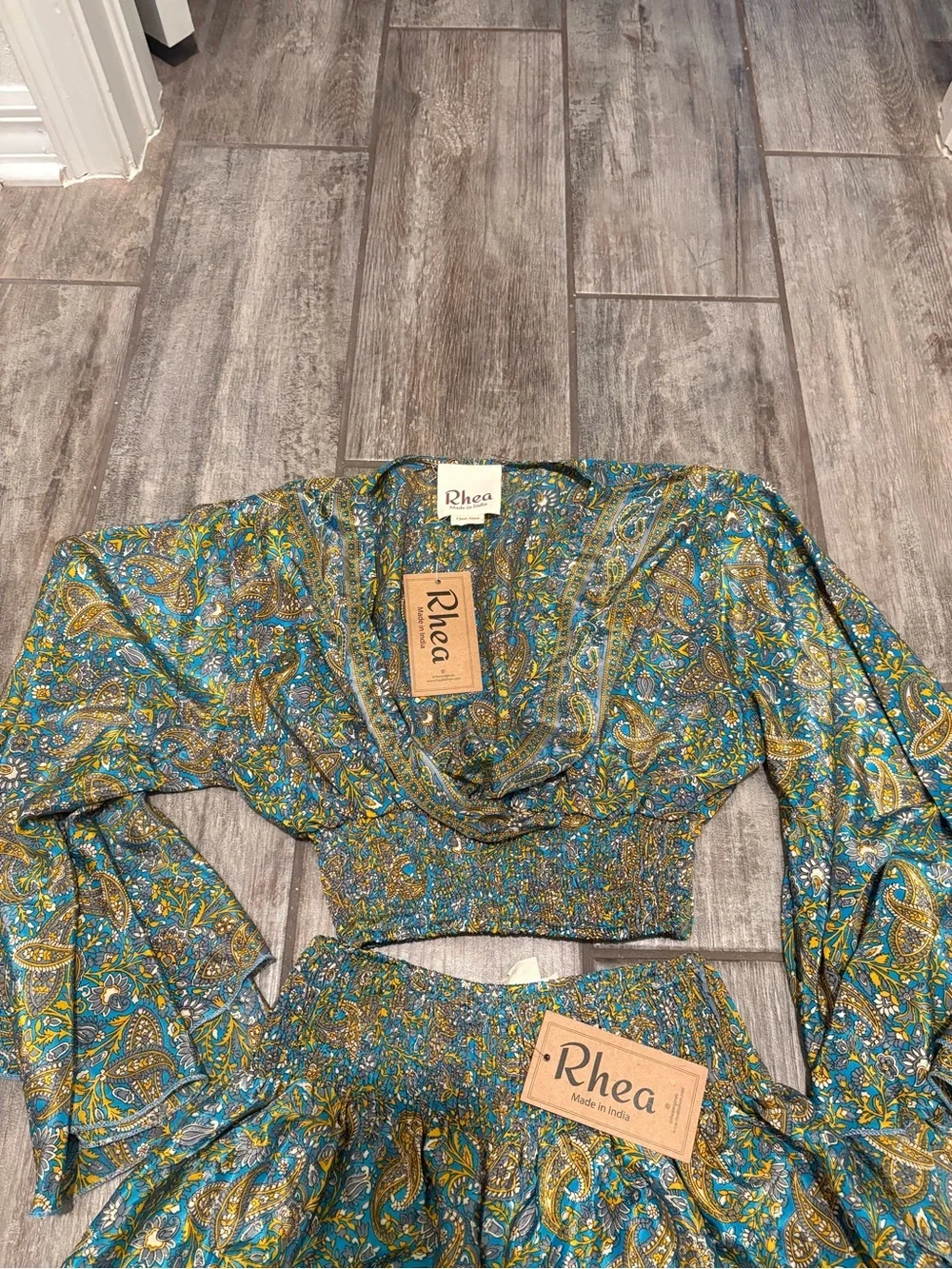 Teal Paisley Wide-Leg Pant Set